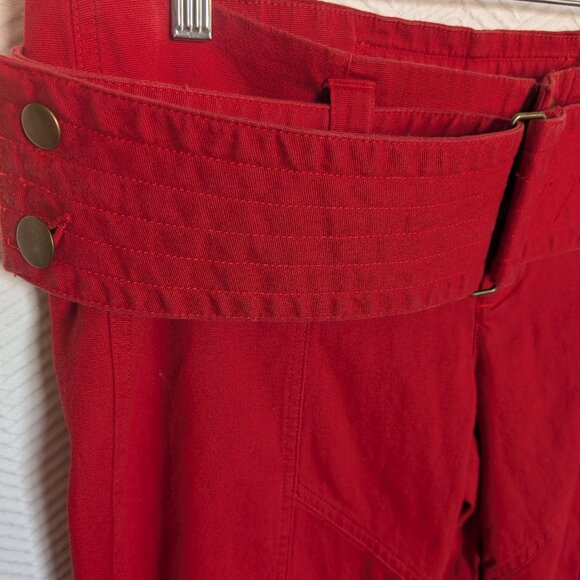 Moda International Women's Y2K Red Cotton Pants Size 12 Low rise Wide belt - Picture 5 of 13